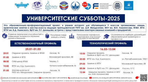 Расписание на второе полугодие проекта "Университетские субботы - 2025"